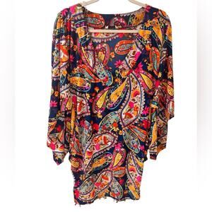 Trina Turk Swimsuit Cover Up Tunic Mini Dress Womens Floral Paisley Kimono, L
